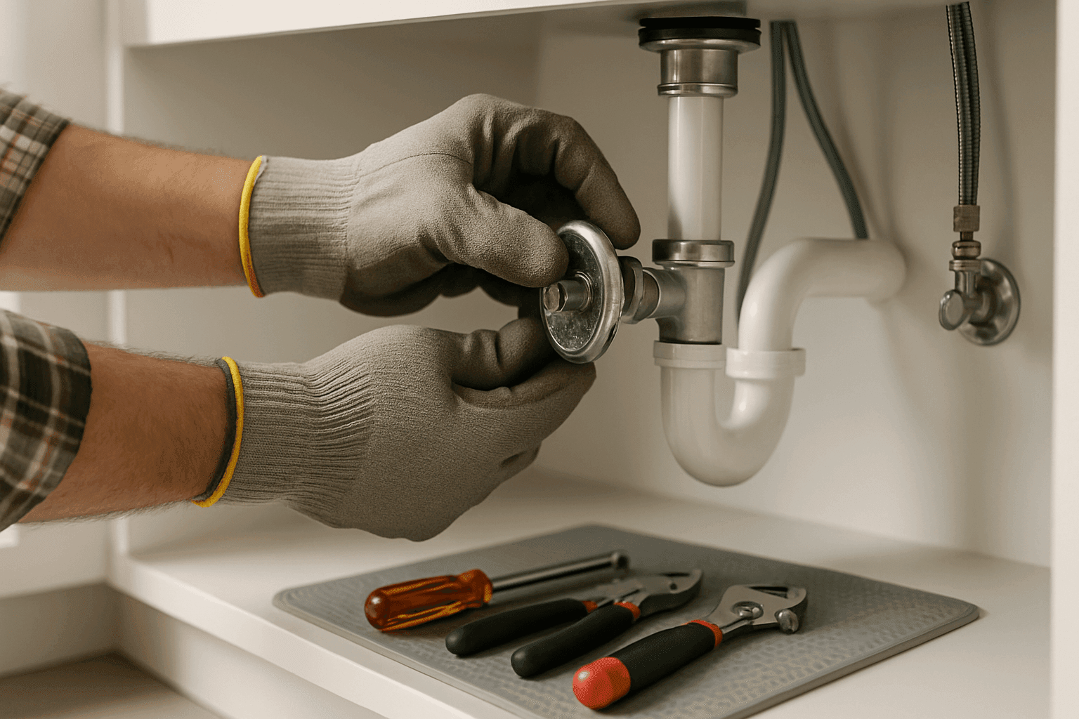 Homeowner shutting off water valve in emergency situation